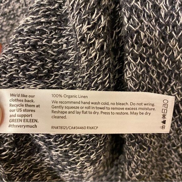 Eileen Fisher Organic Linen Knit open front sweater Cardigan gray/black-L - Picture 7 of 10